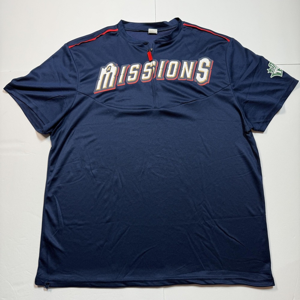 an Antonio Missions Warm-Up Shirt 1/4 Zip Mens Large Blue Baseball Short Sleeve